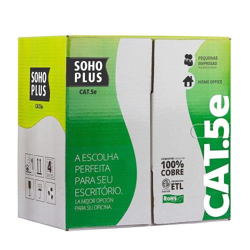 Cabo de Rede CAT5 24AWG 100% Cobre Preto Sohoplus