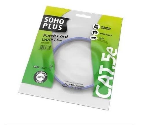 Patch Cord CAT5E 1,5m 100% Cobre Azul Soho Plus