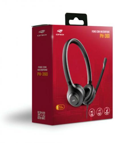 Fone Headset C/Microfone USB PH-360BK Preto C3Tech